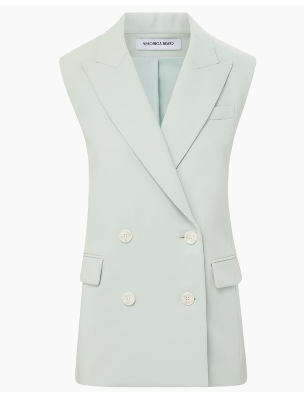 Veronica Beard Double-Breasted Sleeveless Blazer Vest in Mint